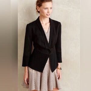 FLEUR WOOD for ANTHROPOLOGIE Black layered sheer accent tuxedo jacket size 4